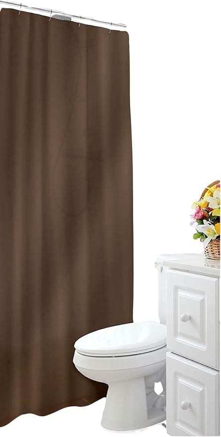 Dependable Industries inc. Essentials Bathroom Magnetized Shower Curtain Liner with Metal Grommets Waterproof (Brown)