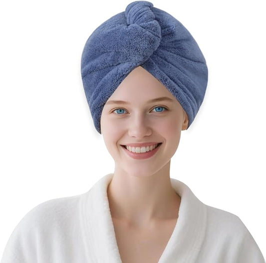 1 Pack Single Layer Dark Blue Microfiber Hair Drying Towel Wrap for Women, Hair Turbans Towel for Wet Hair,Turbie Twist Hair Towels (Dark Blue Color - Single Layer)