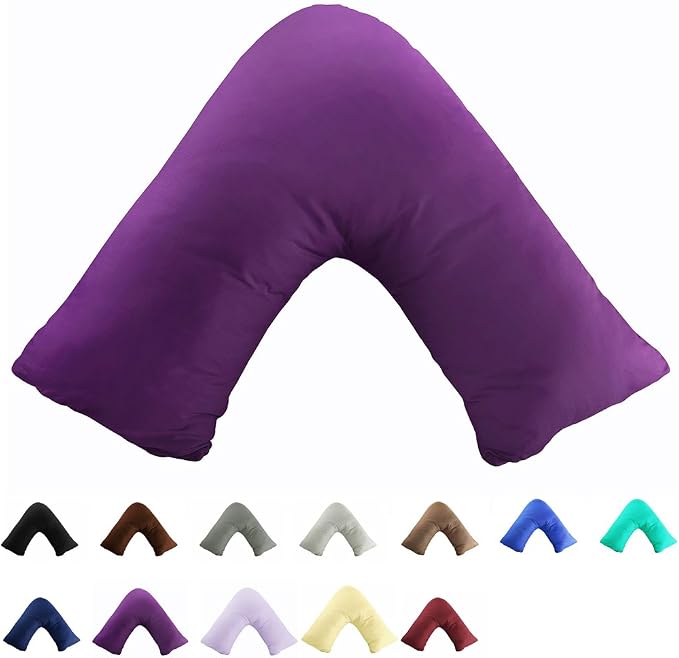 TAOSON 100% Cotton 300 Thread Count V-Shaped Pillow Case - Solid Purple Boomerang Tri Cushion Cover for Standard Pillow (Cover Only, No Insert)