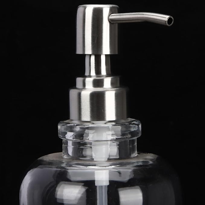 Luxshiny Glass Soap Dispenser 18Oz (500Ml) with 304 Stainless Steel Pump and Label Sticker, Manual Hand Soap Dispenser Set for Kitchen and Bathroom Countertop Use