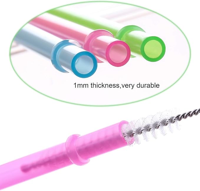 Dakoufish 12 Piece 9 Inch Reusable Plastic Thick Drinking Straws BPA Free Mason Jar Straws Plain Color (9inch,6color)