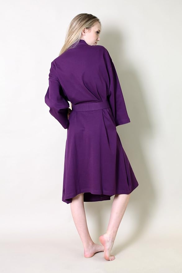 Women's Bathrobe Spa Robe, 100% Organic Cotton, Lightweight Super Soft Travel & Eco-Friendly (6 Colors)