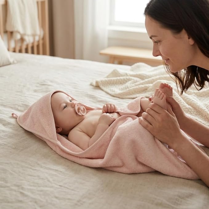 Hooded Baby Towels – 100% Organic Cotton Baby Bath Towels – Baby Girl Newborn Essentials - Super-Soft and Absorbent.(Blush)
