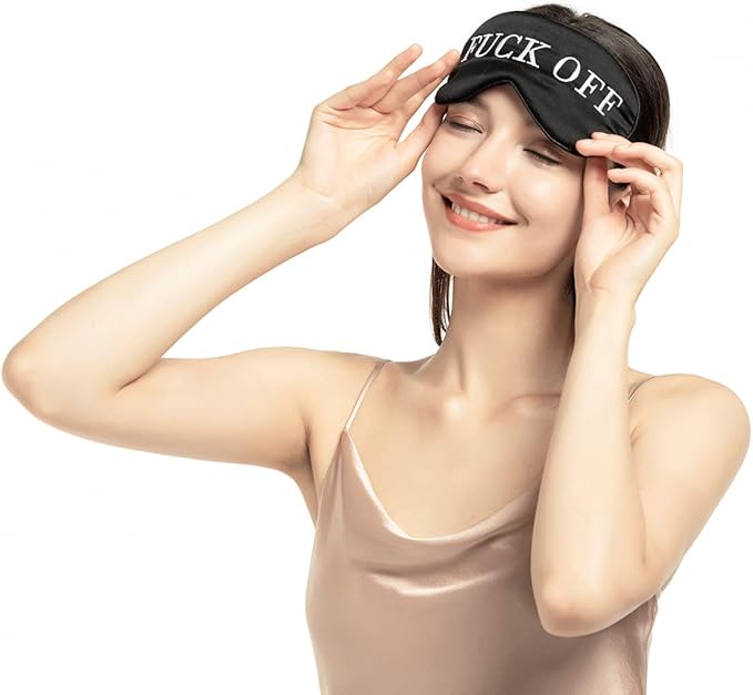 100% Mulberry Silk Sleep Mask, Natural Sleeping Mask for Men & Women, Super Soft Eye Mask for Sleeping with Free Ear Plugs(Fuck Off) (Fuck Off, M)