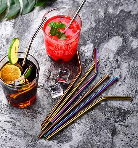50-Pack Stainless Steel Straws,Super Long 10.5 Inch Drinking Metal Straws for 30oz/20oz Tumblers Yeti Cups Travel Mugs,Reusable Rustproof Dishwasher Safe (All bent 50pcs -10.5" Rose Gold)