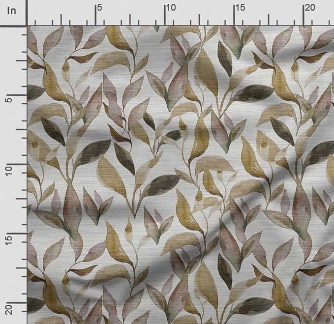 Soimoi Silky Satin Fabric Material, 1 Yard - 42" Inch Width, Green - Leaves Print - Soft Shiny Fabric for Dress, Pillowcases, Pajamas, Evening Dress, DIY