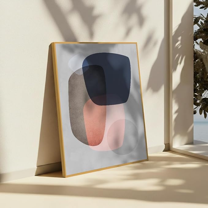 Monem Art Pastel Abstract Organic Shapes Print - Scandinavian Minimalist Art Poster - Wall Decor for Living Room, Bedroom or Office - 8x10 Gold Framed CANVAS Wall Art by Mareike Bohmer