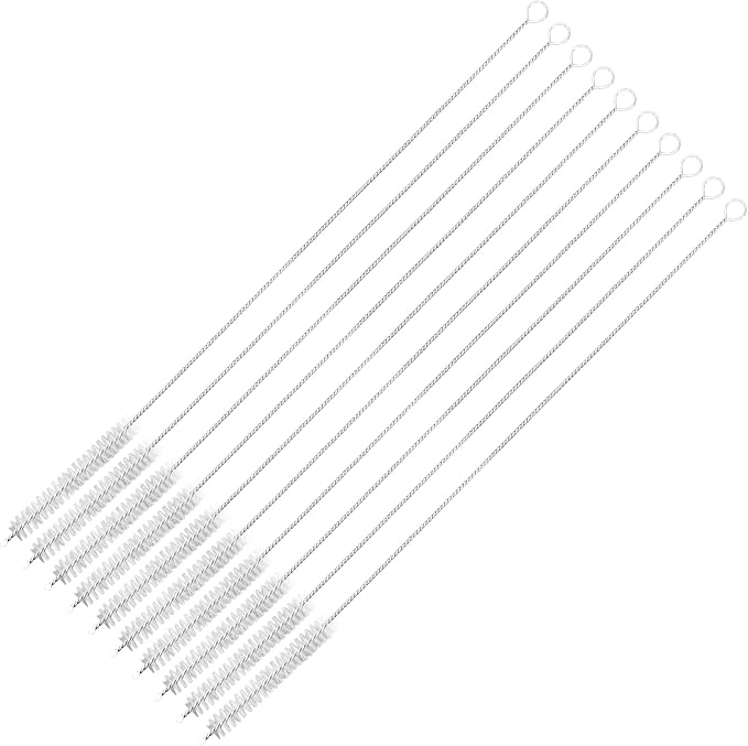 10PCS 12 Inch Straw Cleaner Brush Set, 10mm Diameter Flexible Nylon Cleaning Brushes, Rust-Proof Stainless Steel Reusable Straw Washers for Tumbler Water Bottle Sippy Cup Pipes Tubes