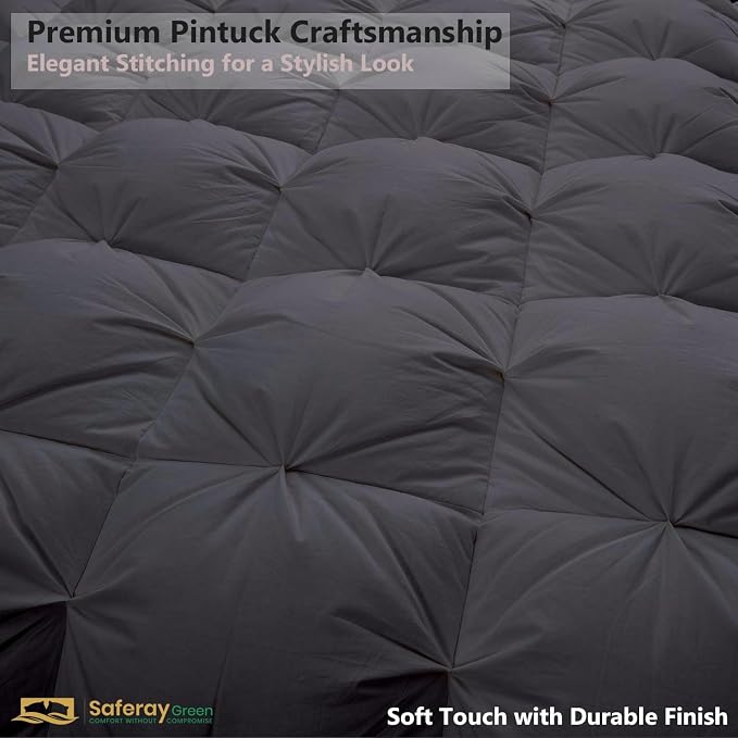 Queen/Full XL Down Alternative Comforter 88x92 Inch Dark Gray – 500 GSM Ultra Soft Breathable, Luxury Pintuck Pinch Pleat, All Season Duvet Insert with Corner Tabs, Machine Washable