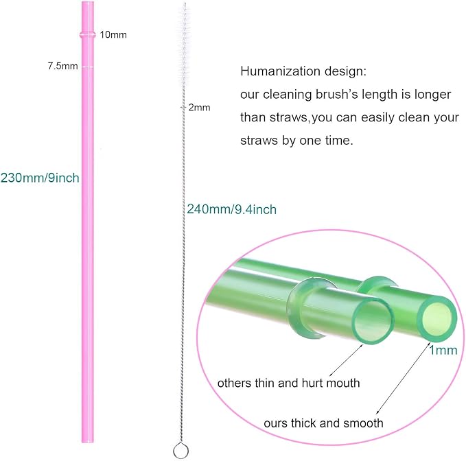 Dakoufish 12 Piece 9 Inch Reusable Plastic Thick Drinking Straws BPA Free Mason Jar Straws Plain Color (9inch,Orange)