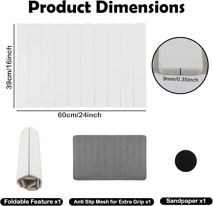 Large Stone Dish Drying Mat for Kitchen Counter, 24"(L)x16"(W) Quick Dry Eco-Friendly Collapsible Absorbent Diatomaceous Earth Mats for Dishes Bottles Cups, Match Any Countertop