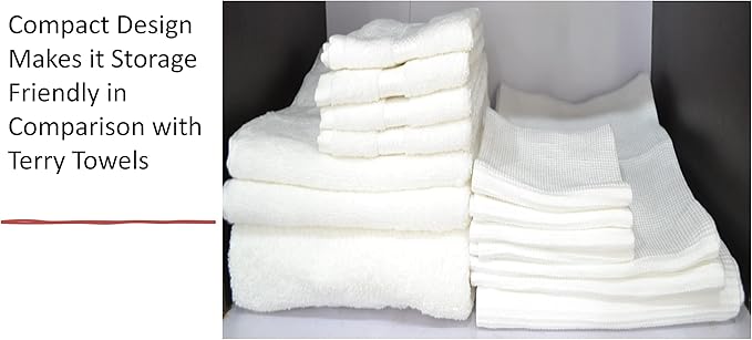 Bath Towel Set Waffle Organic Cotton GOTS Certified White Super ABSORBANT & Quick Dry NO SOFTENERS Environment Friendly 1xBATH 58x30.5, 2xHAND 29x20, 4xFACE 12x12 INCH