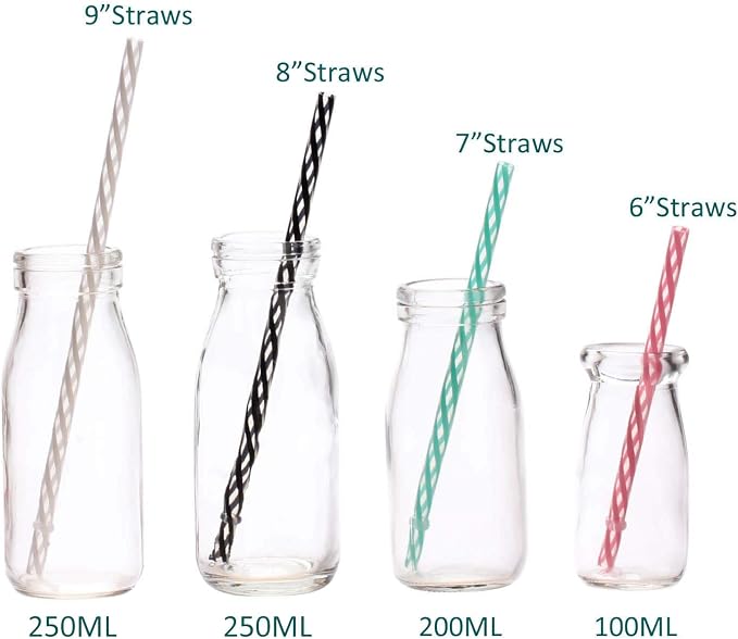 Dakoufish 12 Piece 6 Inch Reusable Plastic Thick Drinking Straws BPA Free Mason Jar Straws Transparent Small Stripe (6inch, Mix 12color)