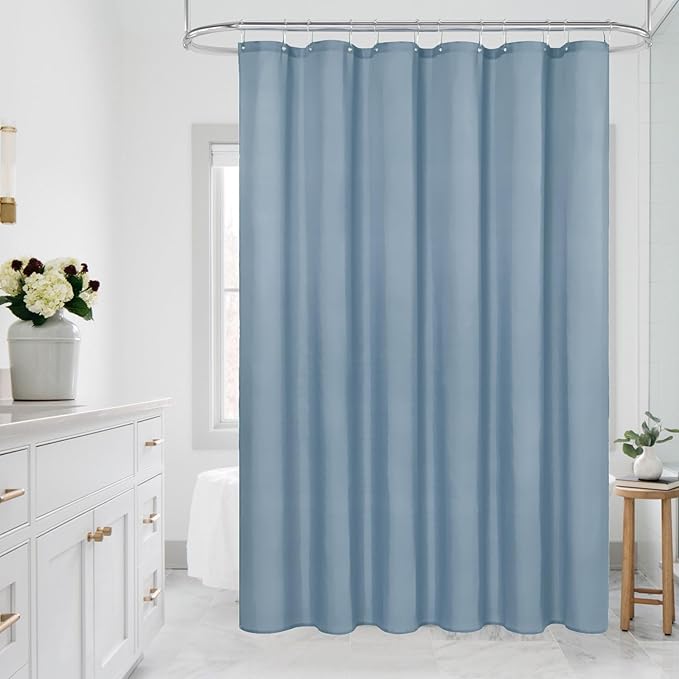 MitoVilla Blue Fabric Shower Curtain Liner, Light Blue Shower Curtain or Liner for Modern Bathroom Decor, Waterproof & Washable, 72" W x 72" H, Grey Blue/Baby Blue