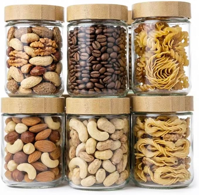 Glass Jars with Bamboo Lids Airtight
