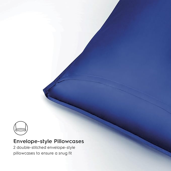 Tafts Pillow Cases Standard Size - Pure 100% Viscose Derived from Bamboo Luxuriously Soft, Silky, Cooling, Double Stitched, Envelope Closure (2 Pillowcases, Navy Blue)