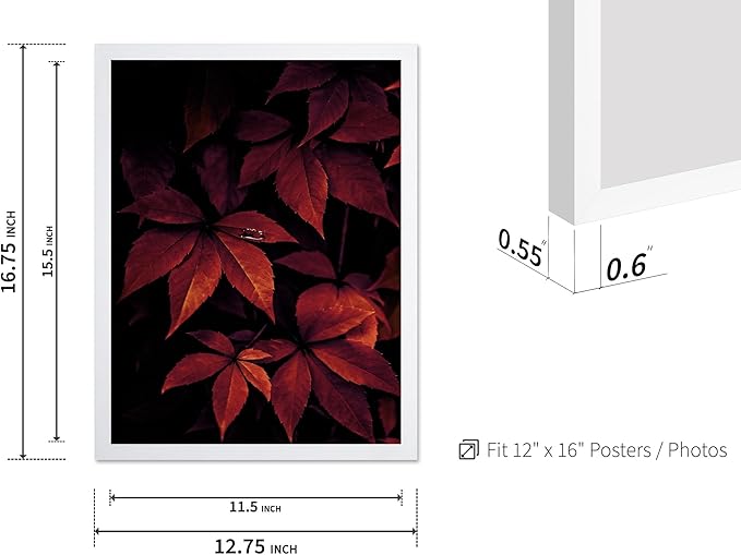 Monem Art Red Autumn Leaves Macro Photography Print - Moody Botanical Nature Poster - Wall Decor for Living Room, Bedroom or Office - 12x16 White Framed Wall Art by Mareike Bohmer