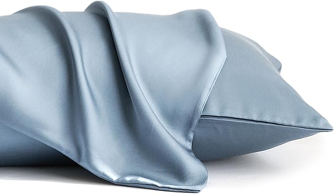 100% Tencel Pillowcase, Hair and Skin Friendly, Soft and Smooth，Cooling Silk Pillowcases for hot Sleepers,Queen Pillowcases Set of 2,Hair and Skin Friendly,Denim Blue, 20x30in