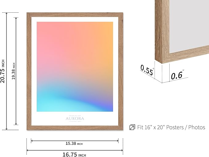 Monem Art Aurora Gradient Abstract Print - Minimalist Geometric Color Field Poster - Wall Decor for Living Room, Bedroom or Office - 16x20 Beige Framed Wall Art by Rs Lab Studio