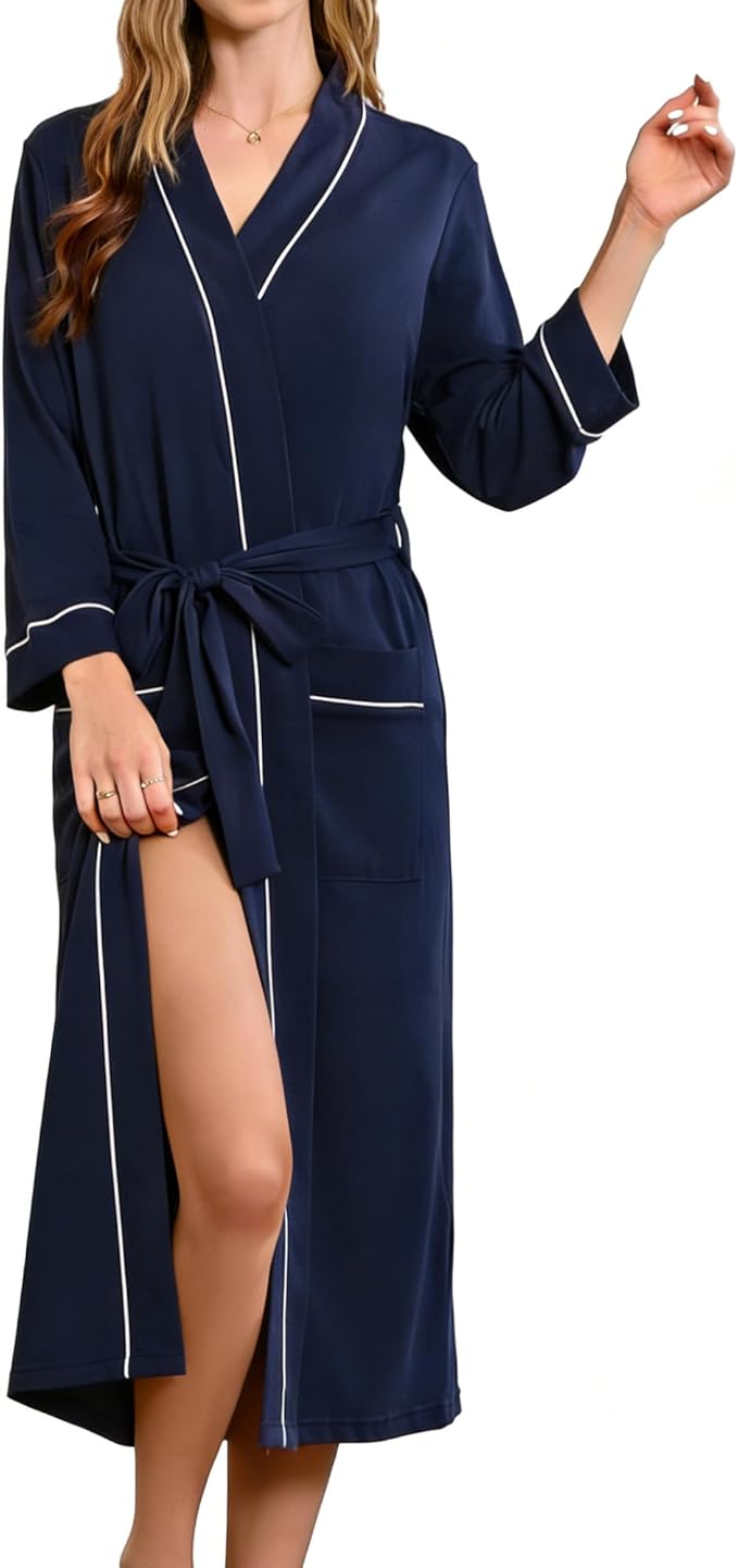 HEARTNICE Womens 100% Cotton Robe, Soft Kimono Spa Long Bathrobe Lightweight Loungewear