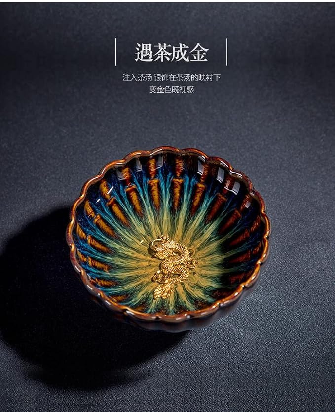 JianZhan tenmokus tea cup Ceramic Handmade TeaCup inlay Teacup Kungfu Tea Cup Master Teacup (Color : Dragon)