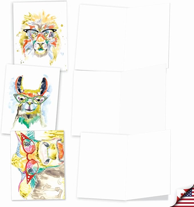 The Best Card Company - 10 Watercolor Blank Cards with Envelopes (4 x 5.12 Inch) Cute Animals, All Occasion Note Cards - Rainbow Splash Animals AM6137OCB-B1x10-NB