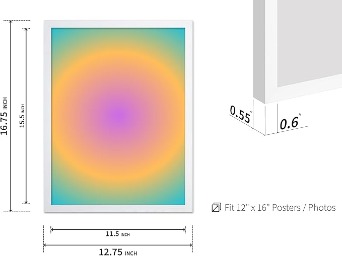 Monem Art Radiant Gradient Glow Print - Modern Abstract Color Field Poster - Wall Decor for Living Room, Bedroom or Office - 12x16 White Framed Wall Art by Rs Lab Studio