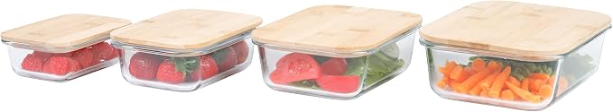 axentia Glass Food Storage Containers Set of 4 Transparent Wood