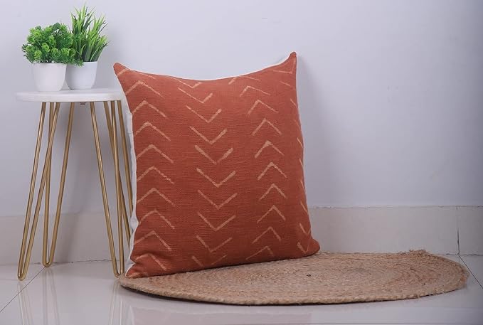 Trade Star Decorative Couch Throw Pillow Case Modern Handmade Bed Decor Cushioncase Authentic Square Pillowsham Indian Sofa Cushion Cover for Living Room Decor (Rust (Phoenix), 18 X 18 Inch)