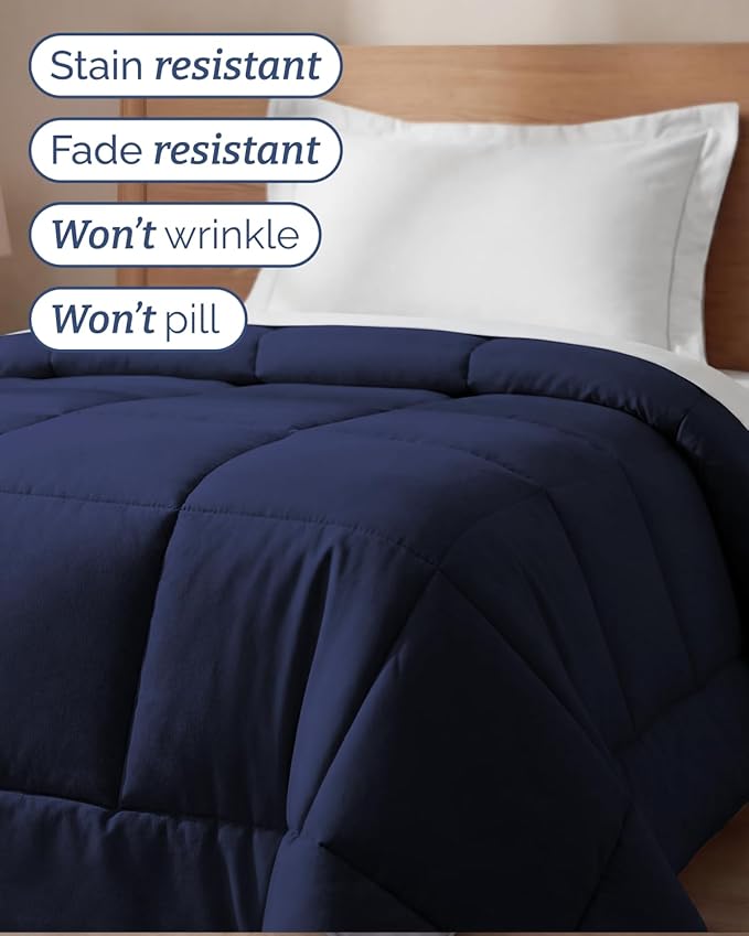 Twin Size, Navy Blue Alternative Down Comforter - Warm, Lightweight & Breathable Hotel Quality Bedding Set for Men, Women, Kids & Teens - All Season Oversized Cooling Microfiber Duvet Insert Comforter