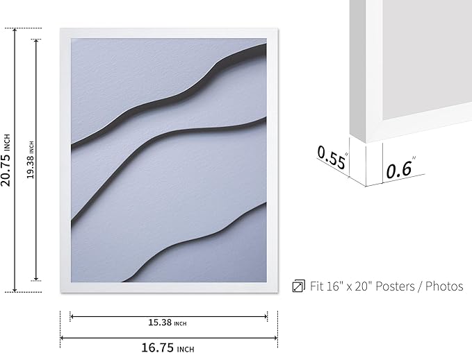 Monem Art Minimalist White Paper Waves Print - Abstract Scandinavian Texture Poster - Wall Decor for Living Room, Bedroom or Office - 16x20 White Framed Wall Art by Mareike Bohmer