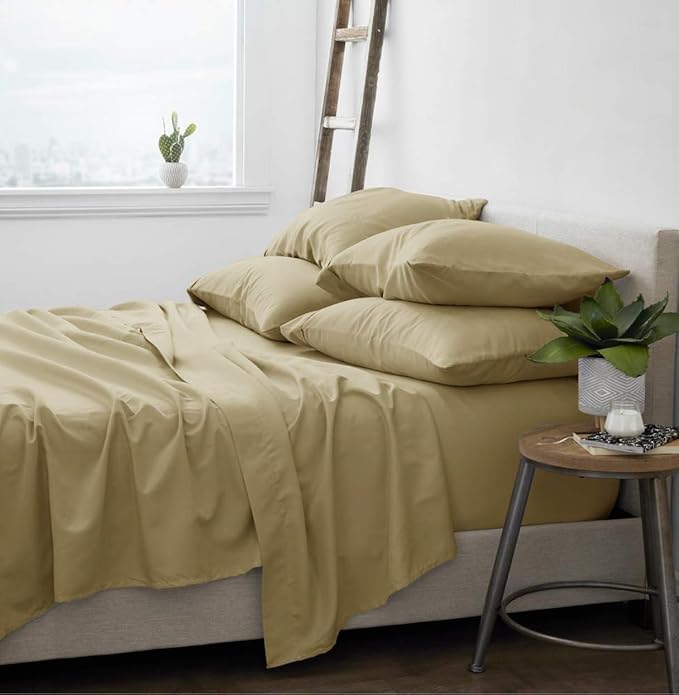 Femini Fashion 100% Organic Cotton Bed Sheets 800-Thread-Count, 16-Inch Deep-Pocket, Luxury Breathable Crisp 4-Piece Bed Sheet Set (1 Flat Sheet, 1 Fitted Sheet, 2 Pillowcases) - Full, Taupe