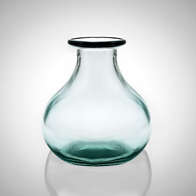 COURONNE CO. Gourde Recycled Glass Vase, 8.25” Clear Glass Vase with Large Capacity for Floral & Home Décor