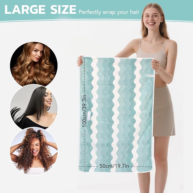 SUNLAND Microfiber Hair Towels Anti Frizz Hair Drying Towel Super Absorbent Fast Drying Turbans for Wet Curly Hair Soft Hair Towel Wrap with Elastic Band for All Hair Types 40 X 20 inches 2Pack