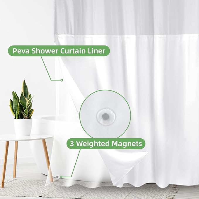 eachope 1 Pack PEVA Snap-in Shower Curtain Liner Replacement,Compatible with No Hook Shower Curtain with Snap in Liner, Removable & Water-Repellent,Machine Washable,70Wx64L,Frost