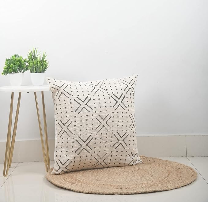 Trade Star Luxurious Square Cushion Cover Indian Decorative Sofa Pillow Case Modern Farmhouse Couch Cushion Cases for Bed Sofa Living Area (Ivory (Nova), 18 X 18 Inch)