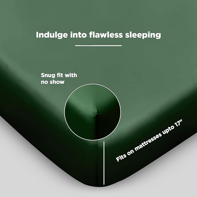 Fabdreams 100% Organic Cotton California King Size Sheet Set | 400 Thread Count Sheet Set | GOTS Certified | Long Staple Cotton | Upto 17" Elasticised Deep Pockets | Soft Silky Shiny | Forest Green