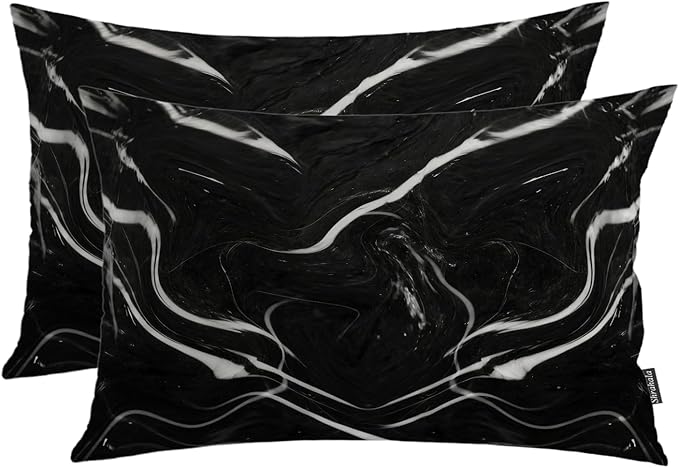 Shrahala Marble Black Pillowcases, Skin Black Marble Lumbar Pillow Cover Decorative Blended Double-Sided No Inserts for Bedroom Sofa Living Room Set of 2 (26 X 20 in)