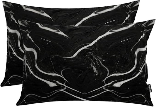 Shrahala Marble Black Pillowcases, Skin Black Marble Lumbar Pillow Cover Decorative Blended Double-Sided No Inserts for Bedroom Sofa Living Room Set of 2 (26 X 20 in)