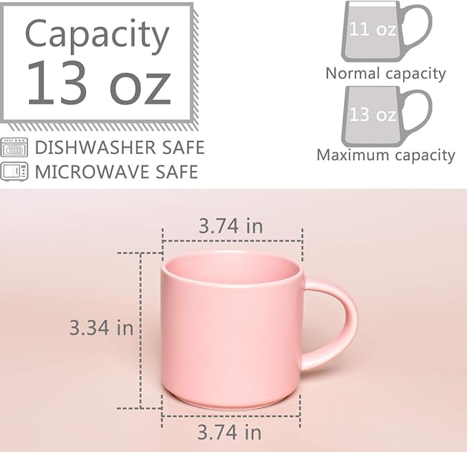 Bosmarlin Matte Ceramic Coffee Mug for Office and Home, 13 oz, Dishwasher and Microwave Safe (Pink, 1)