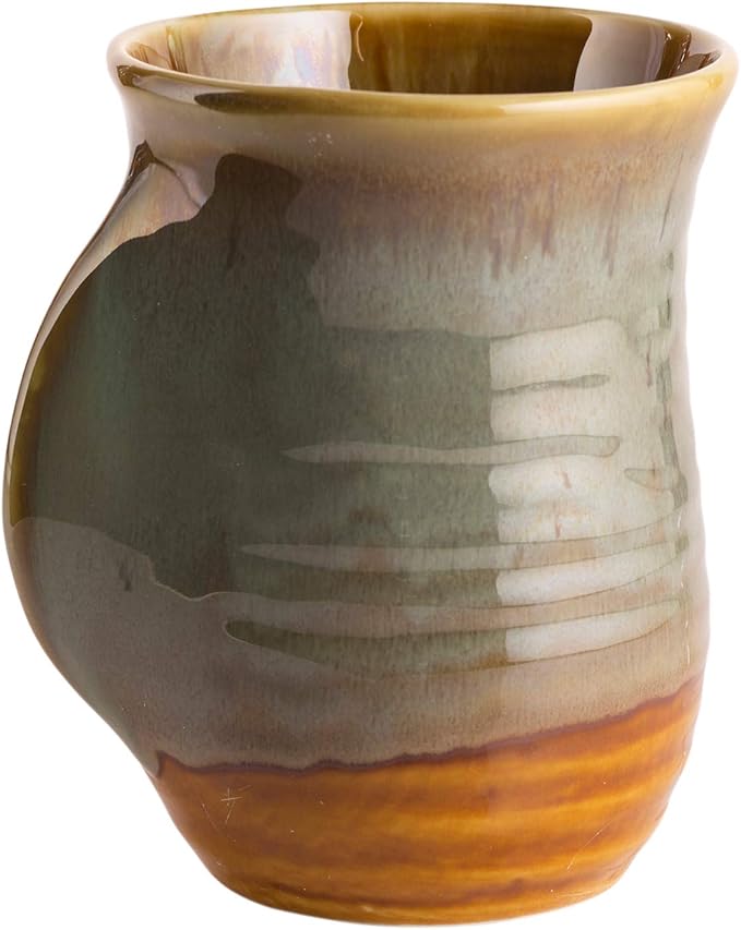 Hand Warmer Mug, Ceramic Pottery and Hand Painted & Colored - Contoured Pocket, Hold Warmth From The Heat Of Your Drink - Keep Your Fingers Warm, Comfy Handwarmer Gift, Winter Gifts - Right Handed