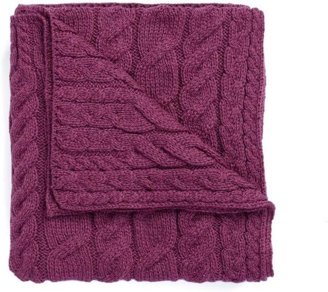 Aran Woollen Mills Irish Cable Knit Blanket Supersoft Merino Wool Throw Made in Ireland 40 inch x 60 inch (Jam Red)