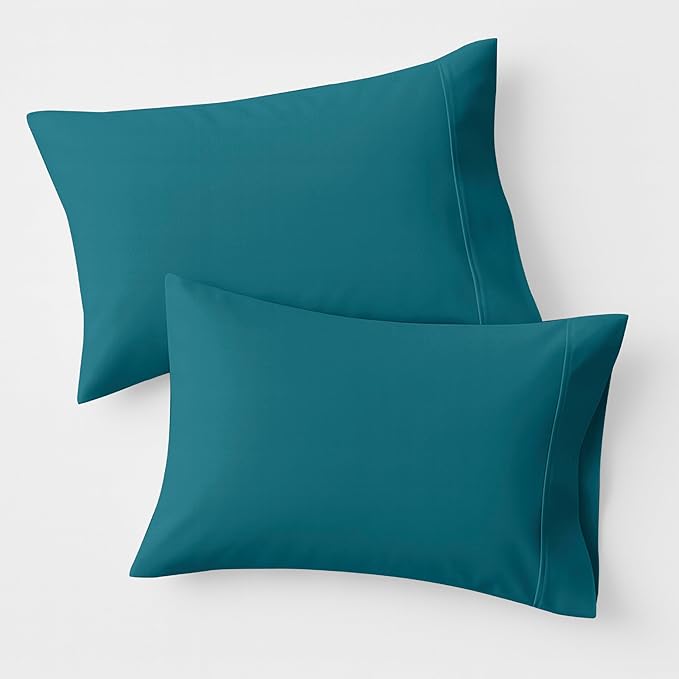 100% Organic Cotton Percale Pillow Cases Standard/Queen Size Set of 2 - Percale Pillowcases Standard/Queen, Soft Cooling Pillow Cases for Sleeping, Cotton Pillowcovers - Teal