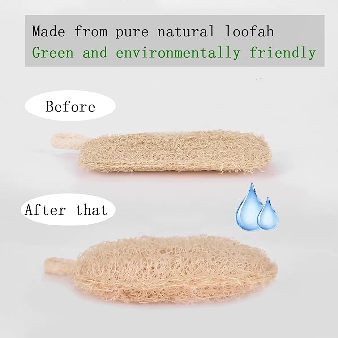 5 Pcs Natural Loofah Dish Sponge, 4.3" Heavy Duty Scrub Sponge,100% Biodegradable Luffa Sponge for Kitchen, Multi-Layer Thickening Sturdy and Durable, Natural Dish Scrubber