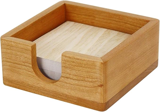 MultiBey Cherry Wood Sticky Note Holder, Self -Sticky Note Pad Holder, Thicked Wooden Post it Note Dispenser Memo Pad Holder, Desktop Accessories Organizer for Office School Home