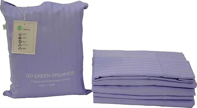 Organic Cotton Soft Sateen Stripe Bed Sheet Set - Luxury Hotel Quality - GOTS Certified - Deep Pocket - Easy Care - King (Lavander)