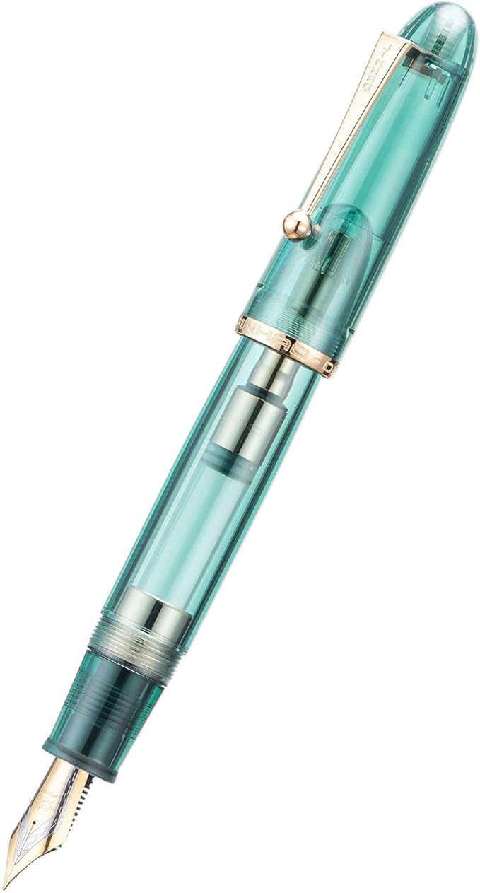 Jinhao 9019 DaDao Series Fountain Pen, Size 8 Medium Nib with Large Ink Converter, Transparent Light Blue Acrylic Design Smooth Writing Pen (Gold Trim)