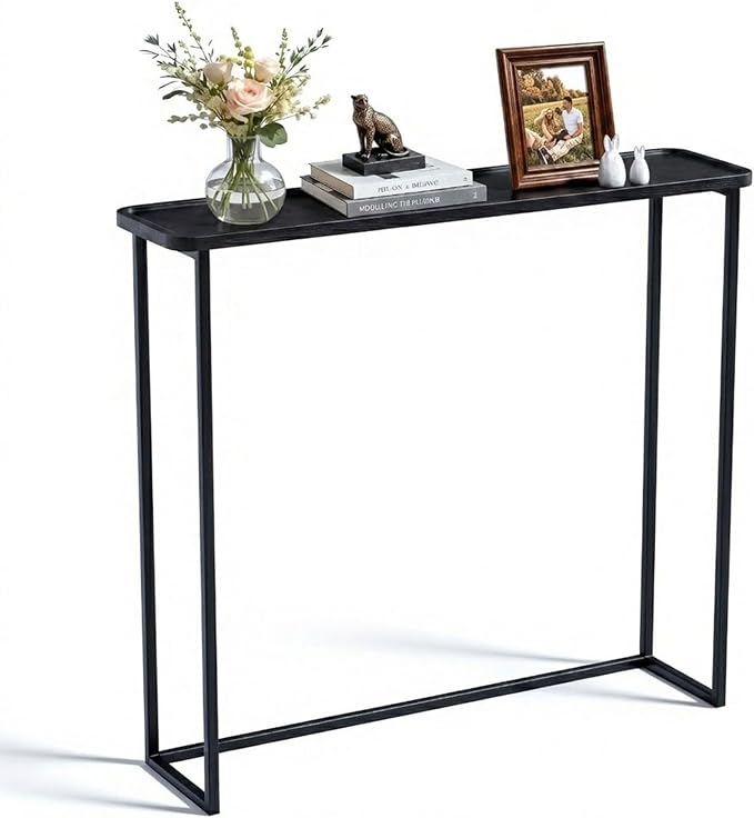 Faesun 33.5 Inch Behind Couch Table, Vacuum Forming Narrow Console Table, Thin Sofa Side Display Table, for Living Room, Bedroom, Black