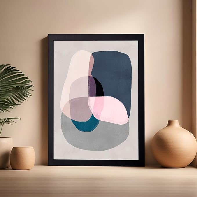 Monem Art Pastel Abstract Color Block Painting Print - Scandinavian Minimalist Art Poster - Wall Decor for Living Room, Bedroom or Office - 16x20 Black Framed Wall Art by Mareike Bohmer