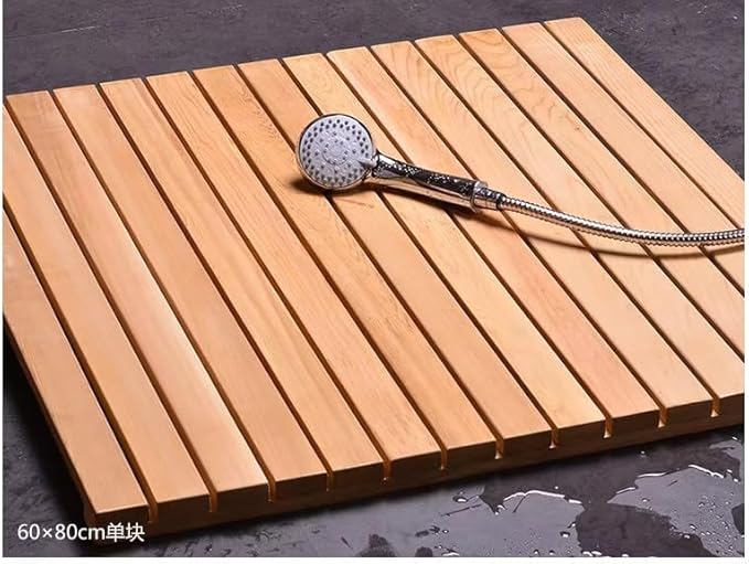 24 28 30 34 38 40 44 inch Teak Solid Wood Shower Floor Mat with Non-Slip Feet and Center Drainage Hole Large Bath Mat for Indoor Showers/Tile Floors(30x30cm/12x12in)